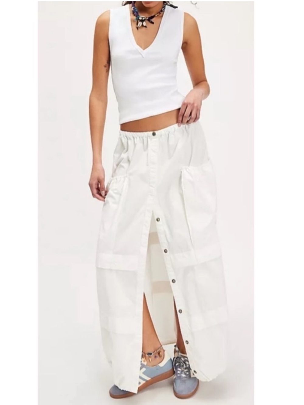 NWT Free people Eloise white cargo parachute maxi skirt -S - Picture 2 of 5